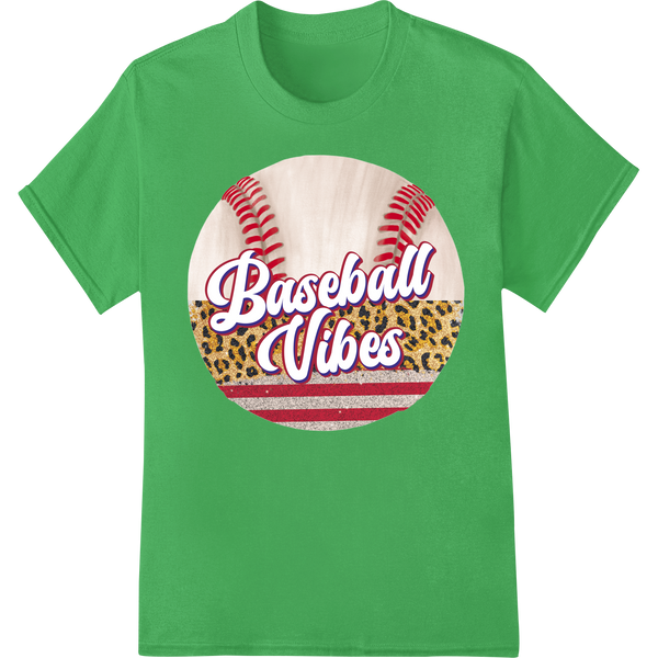 Baseball Vibes: Trendy Sports-Inspired DTF Print Transfer on green shirt - SUPERDTF-DTF Prints-DTF Transfers-Custom DTF Prints