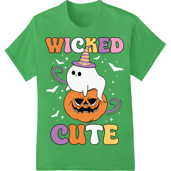 Wicked Cute Halloween Ghost and Pumpkin on green shirt - SUPERDTF-DTF Prints-DTF Transfers-Custom DTF Prints