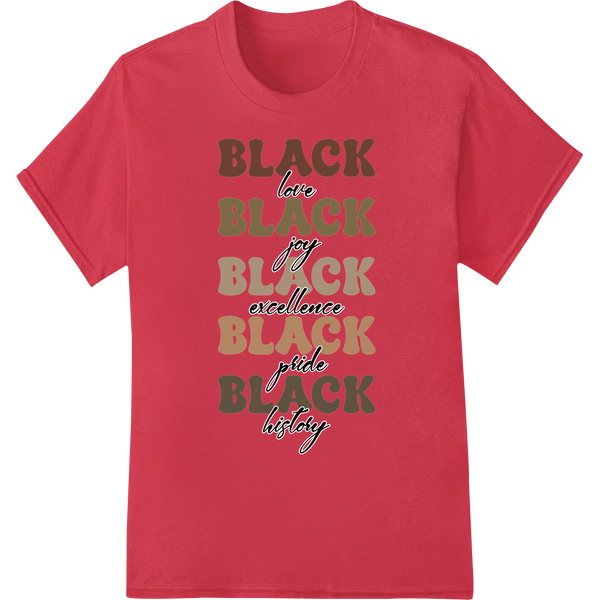 Black Excellence Pride History DTF Print Heat Transfer on red shirt - SUPERDTF-DTF Prints-DTF Transfers-Custom DTF Prints