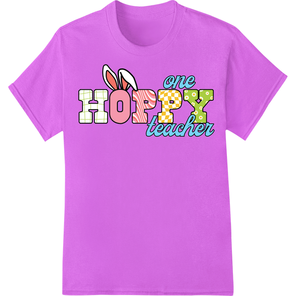 Hoppy Easter Teacher Gift - Adorable DTF Print Transfer on purple shirt - SUPERDTF-DTF Prints-DTF Transfers-Custom DTF Prints