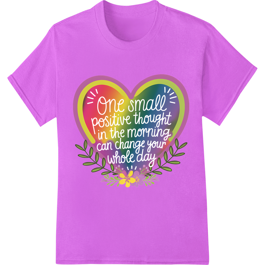 Retro Inspirational Quote: Positive Thought, Positive Day on purple shirt - SUPERDTF-DTF Prints-DTF Transfers-Custom DTF Prints