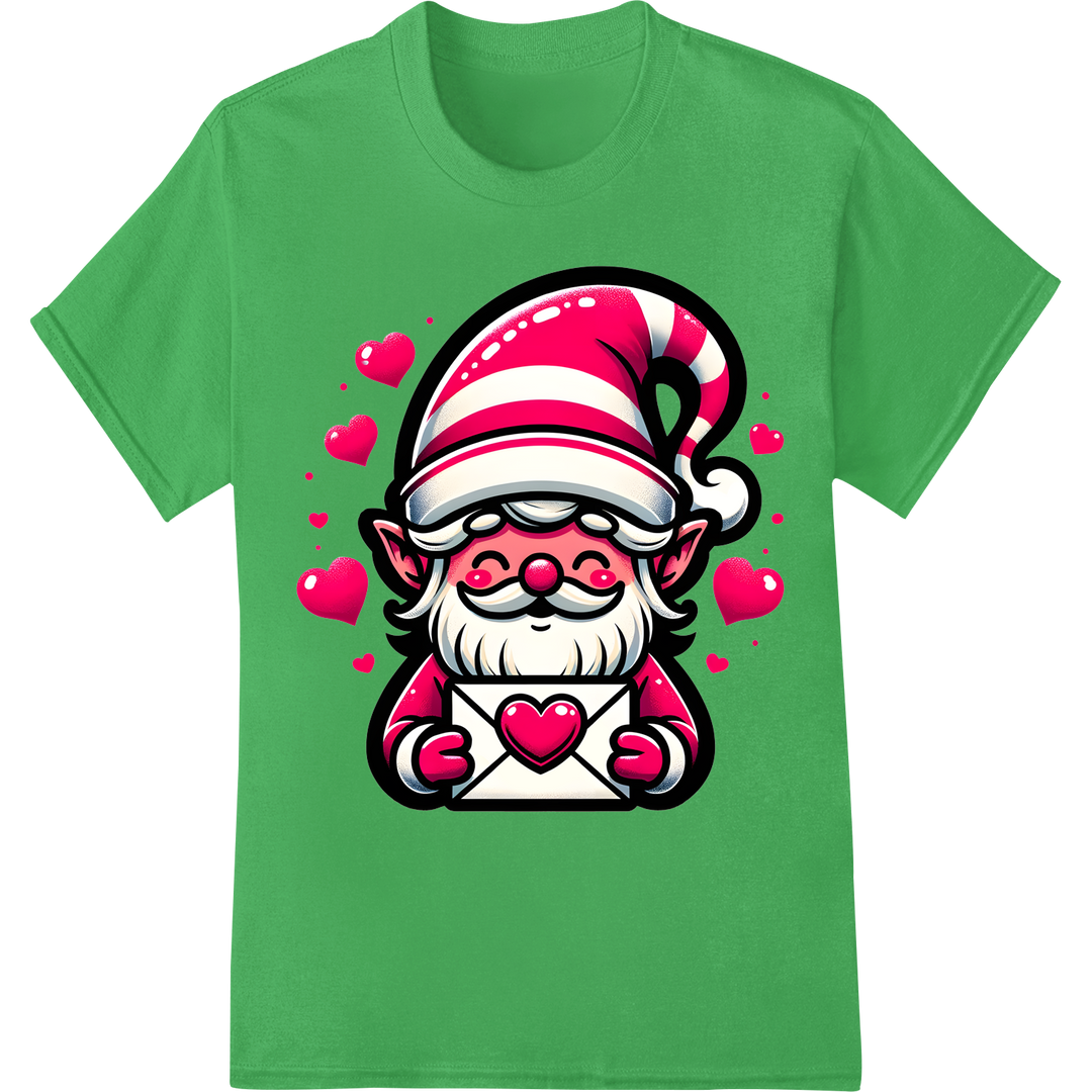 Adorable Gnome Valentine's Day DTF Heat Transfer Design on green shirt - SUPERDTF-DTF Prints-DTF Transfers-Custom DTF Prints