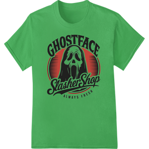 Ghostface Slasher Shop Heat Transfer - Killer Halloween Style showcasing advanced durable print transfers technology