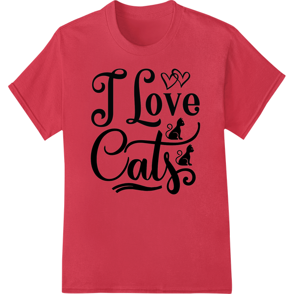 Adorable 'I Love Cats' DTF Print Heat Transfer | Cat Lover Gift on red shirt - SUPERDTF-DTF Prints-DTF Transfers-Custom DTF Prints