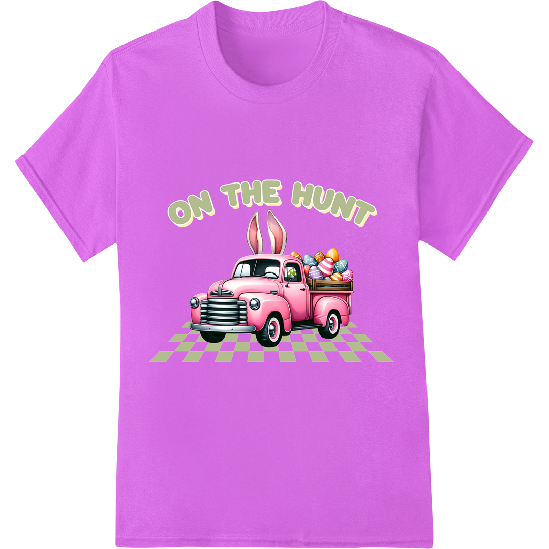 Retro Easter Bunny Truck | DTF Print Heat Transfer on purple shirt - SUPERDTF-DTF Prints-DTF Transfers-Custom DTF Prints