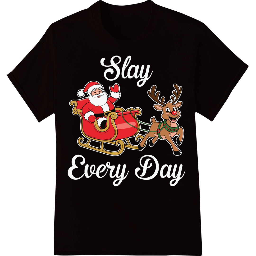 Jolly Santa's Reindeer Beer Ride - Festive DTF Transfer Print on black shirt - SUPERDTF-DTF Prints-DTF Transfers-Custom DTF Prints