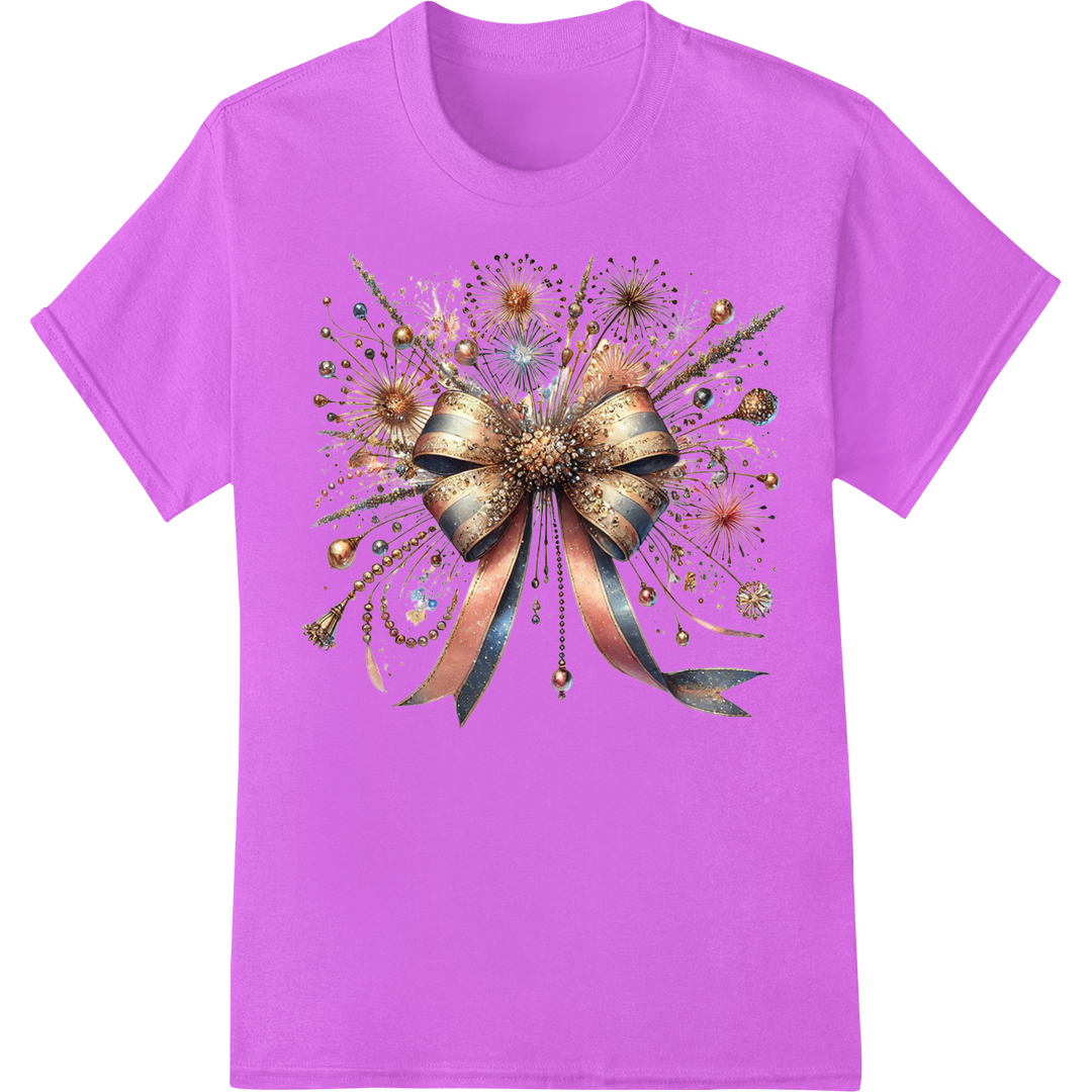 Opulent Mardi Gras Bow DTF Print | Festive Gold & Red Design on purple shirt - SUPERDTF-DTF Prints-DTF Transfers-Custom DTF Prints