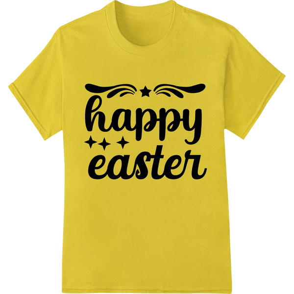 Whimsical 'Happy Easter' Typography Heat Transfer Print on yellow shirt - SUPERDTF-DTF Prints-DTF Transfers-Custom DTF Prints