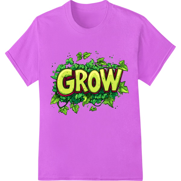 Vibrant 'GROW' Earth Day DTF Heat Transfer Print | Pop Art on purple shirt - SUPERDTF-DTF Prints-DTF Transfers-Custom DTF Prints