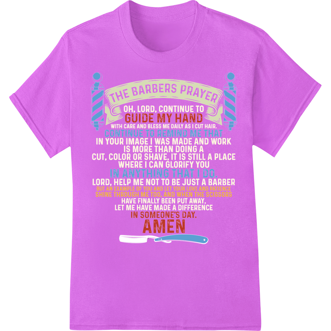 Inspiring Barber's Prayer DTF Print Heat Transfer | Super DTF on purple shirt - SUPERDTF-DTF Prints-DTF Transfers-Custom DTF Prints