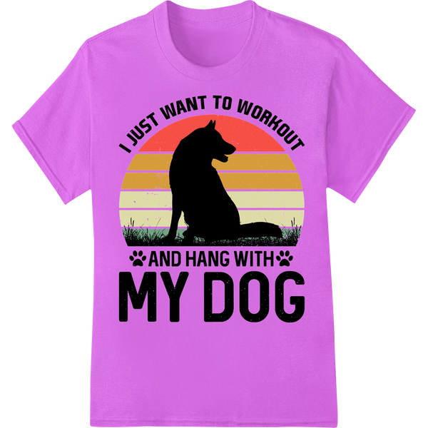 Retro Fitness: Work Out with Your Loyal Canine Companion on purple shirt - SUPERDTF-DTF Prints-DTF Transfers-Custom DTF Prints