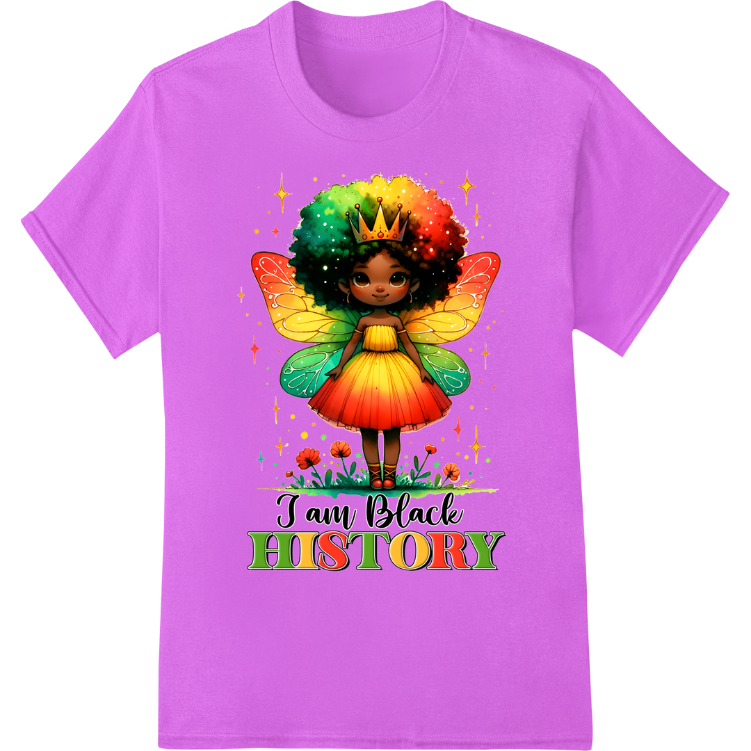 Vibrant Black History Fairy DTF Print Transfer - Afro Pride on purple shirt - SUPERDTF-DTF Prints-DTF Transfers-Custom DTF Prints