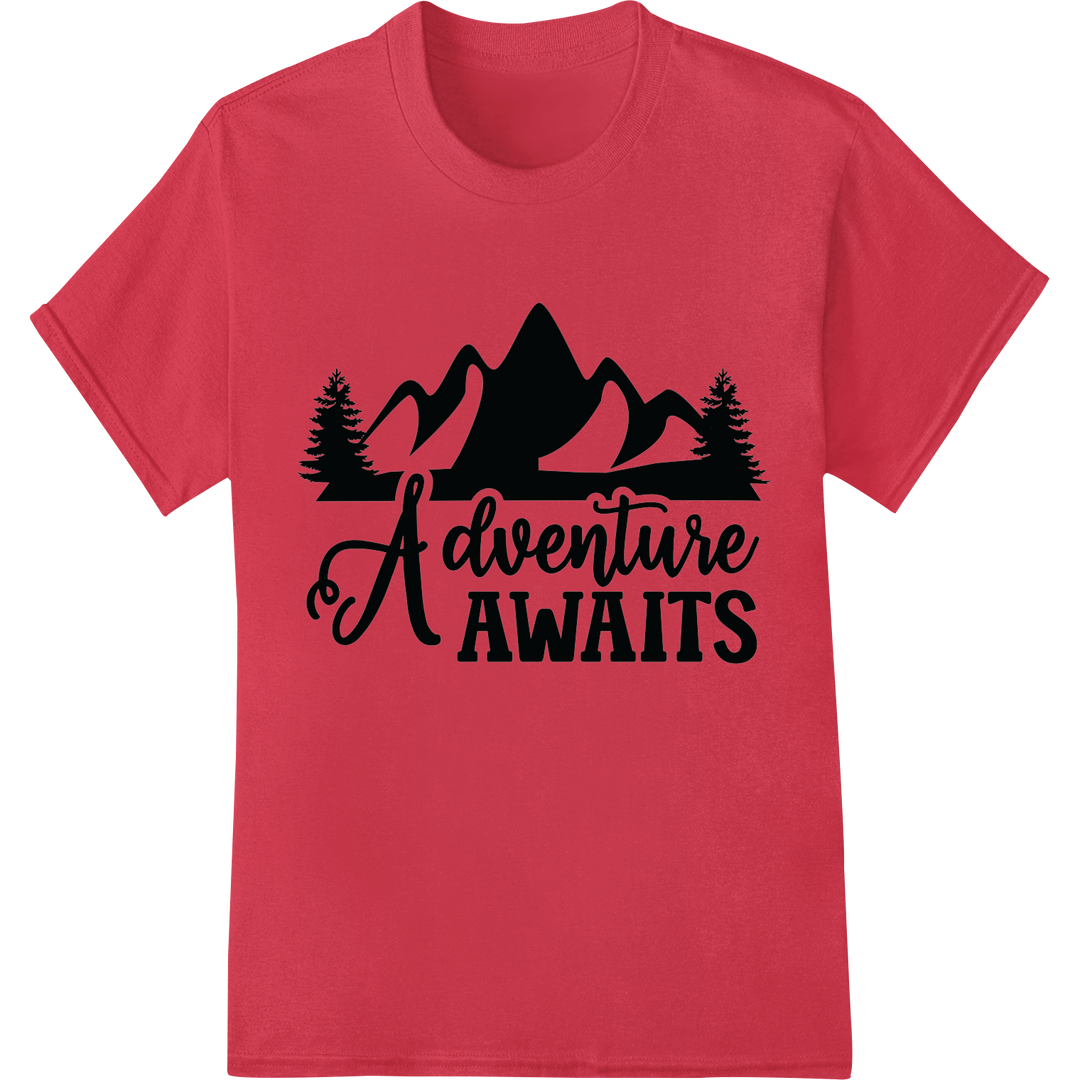 Embrace the Call of the Wild with 'Adventure Awaits' DTF Print on red shirt - SUPERDTF-DTF Prints-DTF Transfers-Custom DTF Prints