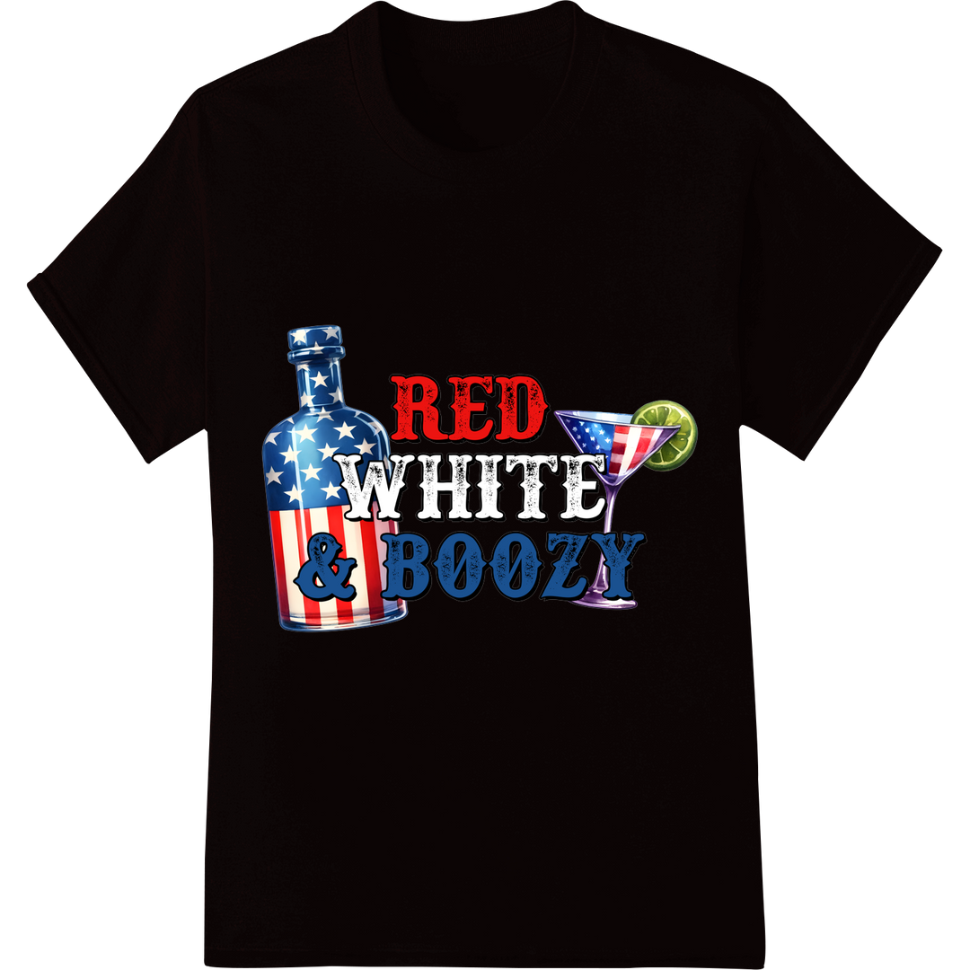 RED WHITE & BOOZY: Patriotic 4th of July DTF Print Transfer on black shirt - SUPERDTF-DTF Prints-DTF Transfers-Custom DTF Prints