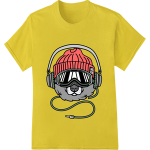 Quirky Cartoon Dog with Red Headphones DTF Print Transfer made with premium customized apparel