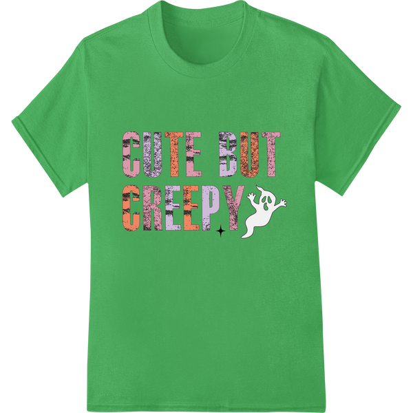 Cute but Creepy: Adorable Halloween Ghost DTF Print on green shirt - SUPERDTF-DTF Prints-DTF Transfers-Custom DTF Prints