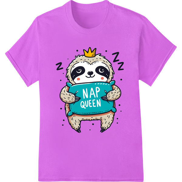 Adorable 'NAP QUEEN' Sloth DTF Print Heat Transfer | Cute Animals on purple shirt - SUPERDTF-DTF Prints-DTF Transfers-Custom DTF Prints