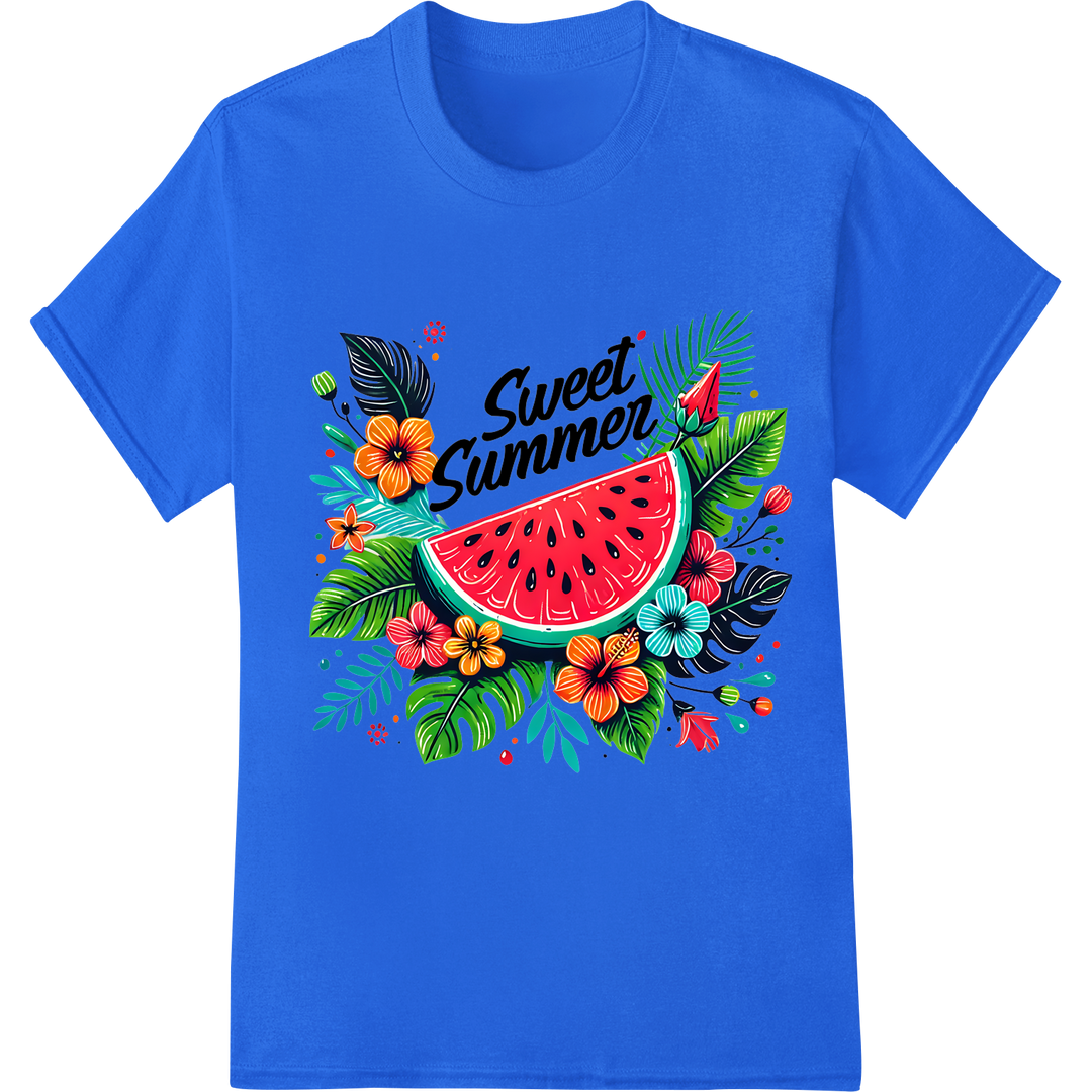 Sweet Summer Vibes: Juicy Watermelon DTF Print Heat Transfer on blue shirt - SUPERDTF-DTF Prints-DTF Transfers-Custom DTF Prints