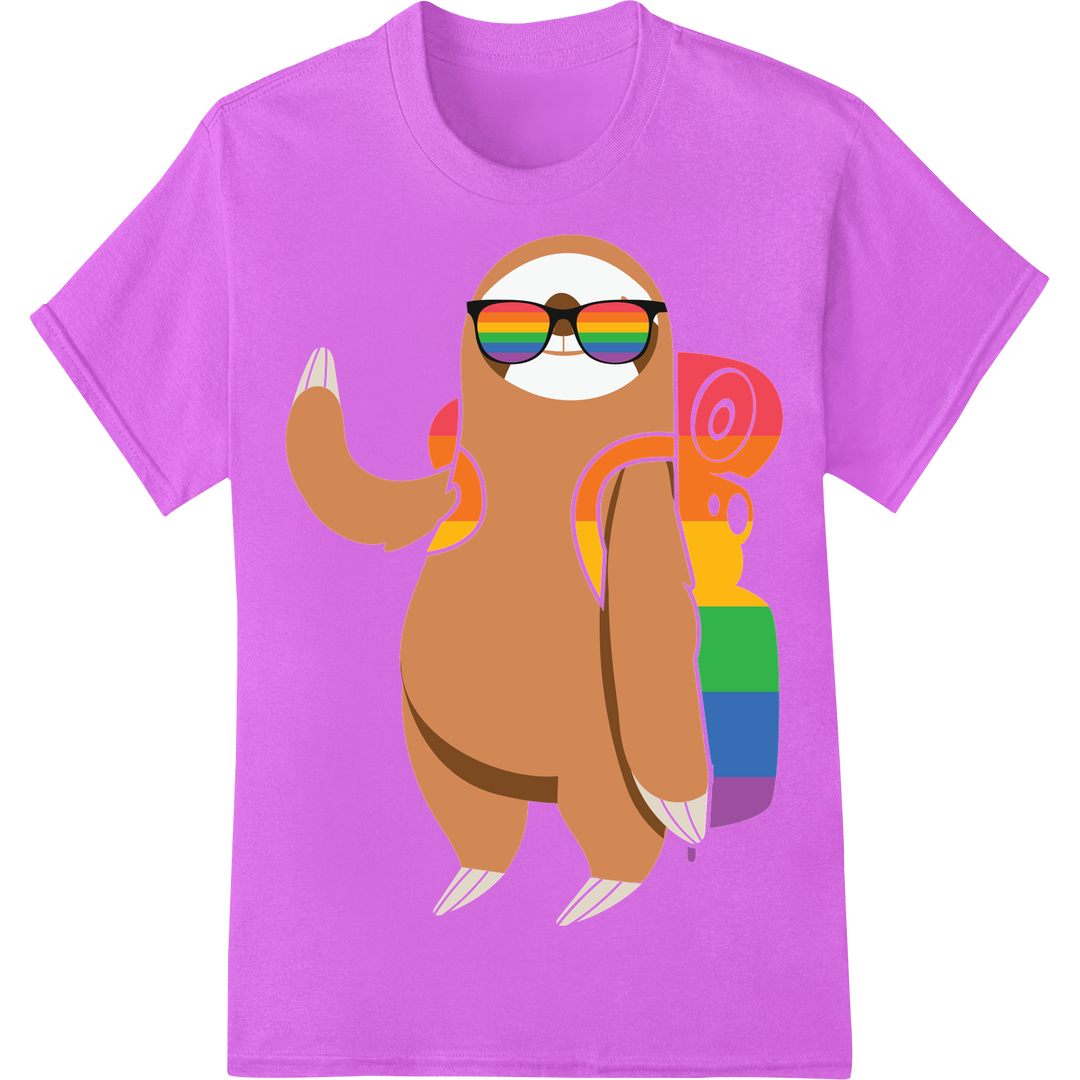 Vibrant LGBT Sloth Pride DTF Print Heat Transfer on purple shirt - SUPERDTF-DTF Prints-DTF Transfers-Custom DTF Prints