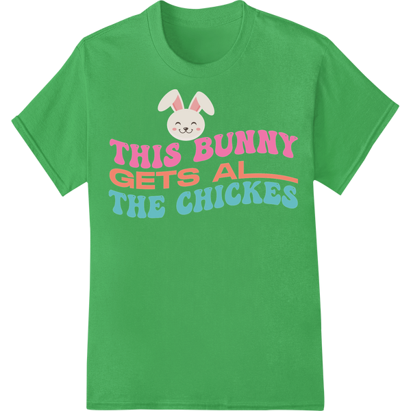 Playful Easter Bunny DTF Print Transfer | Funny Spring Design on green shirt - SUPERDTF-DTF Prints-DTF Transfers-Custom DTF Prints