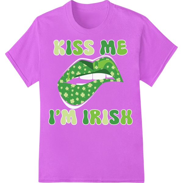 Kiss Me I'm Irish: Vibrant St. Patrick's Day DTF Print on purple shirt - SUPERDTF-DTF Prints-DTF Transfers-Custom DTF Prints