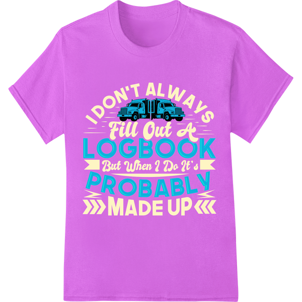 Witty Trucker's Logbook Motto | Funny DTF Print Heat Transfer on purple shirt - SUPERDTF-DTF Prints-DTF Transfers-Custom DTF Prints