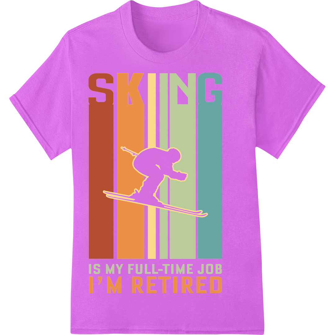 Retired Skier's Full-Time Passion | Vibrant DTF Print on purple shirt - SUPERDTF-DTF Prints-DTF Transfers-Custom DTF Prints