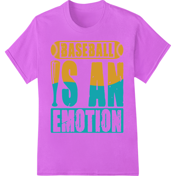 Baseball Is An Emotion: Bold DTF Print Heat Transfer on purple shirt - SUPERDTF-DTF Prints-DTF Transfers-Custom DTF Prints