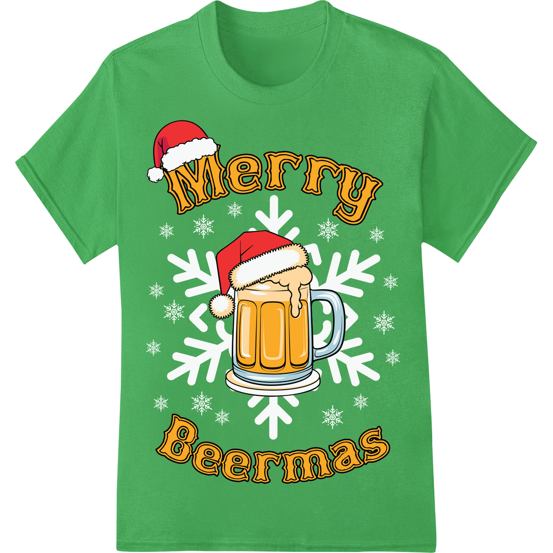 Merry Beermas: Festive Craft Beer DTF Print Heat Transfer on green shirt - SUPERDTF-DTF Prints-DTF Transfers-Custom DTF Prints