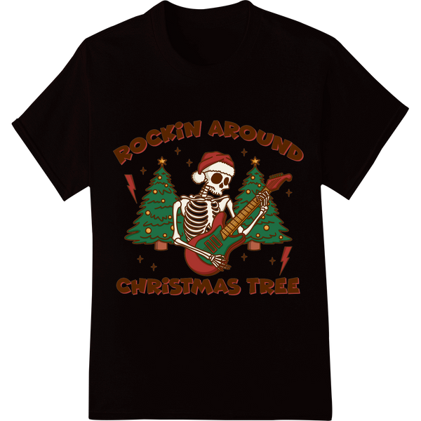 Rockin' Skeleton Christmas DTF Print | Edgy Holiday Style on black shirt - SUPERDTF-DTF Prints-DTF Transfers-Custom DTF Prints