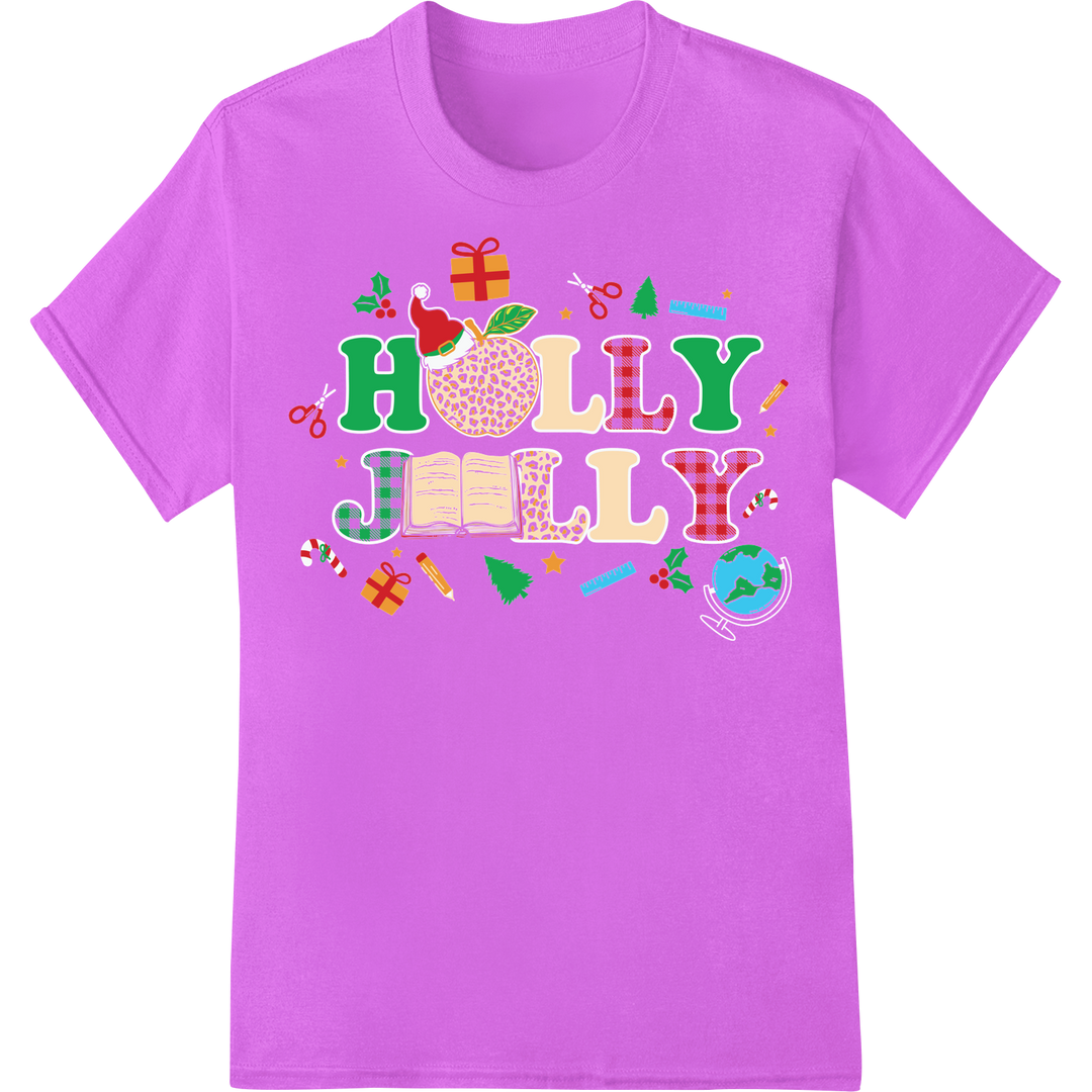 Holly Jolly Christmas DTF Transfer Print | Festive Design on purple shirt - SUPERDTF-DTF Prints-DTF Transfers-Custom DTF Prints