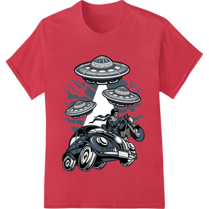 Futuristic UFO Motorcycle Sketch - Ride the Stars! enhanced with professional custom garment printing