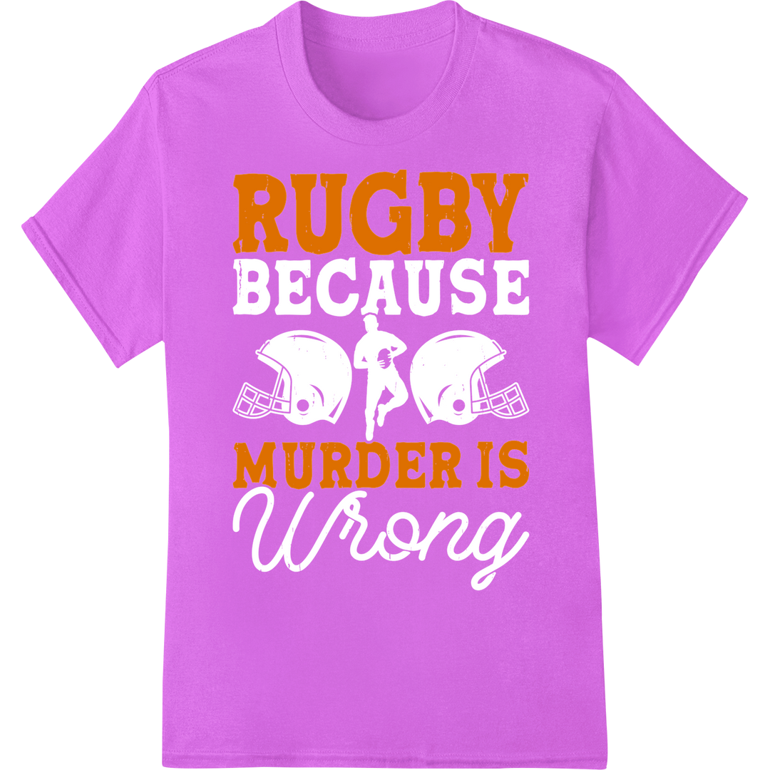 Bold 'Rugby Murder' DTF Print Heat Transfer for Edgy Fans on purple shirt - SUPERDTF-DTF Prints-DTF Transfers-Custom DTF Prints