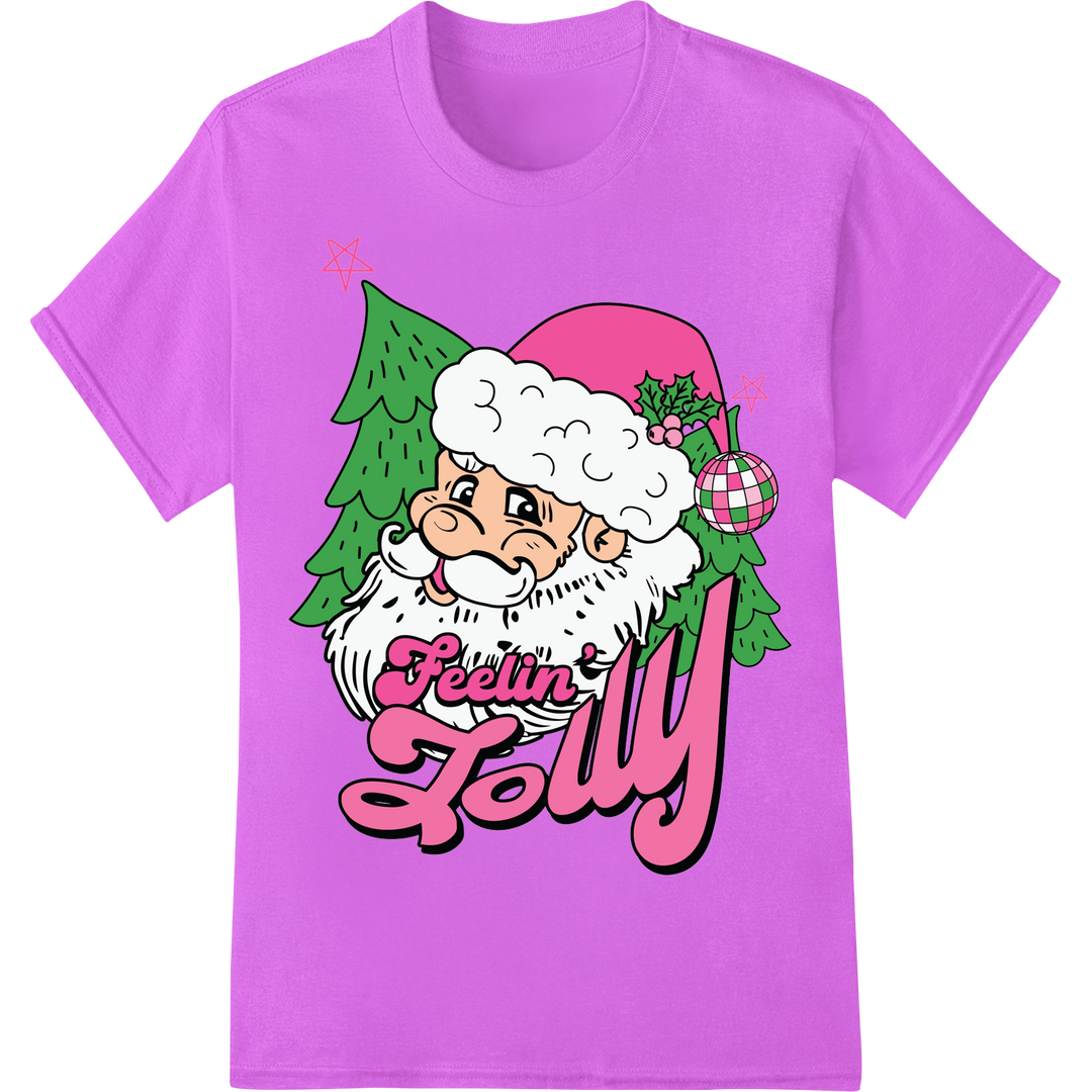 Feelin' Jolly Santa DTF Print Heat Transfer | Christmas Fun on purple shirt - SUPERDTF-DTF Prints-DTF Transfers-Custom DTF Prints