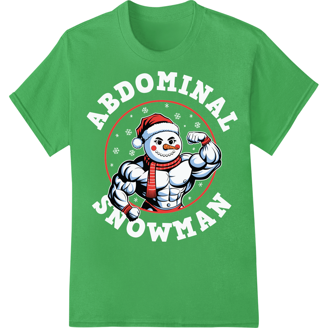 Flex Your Holiday Spirit with this Buff Snowman DTF Print on green shirt - SUPERDTF-DTF Prints-DTF Transfers-Custom DTF Prints