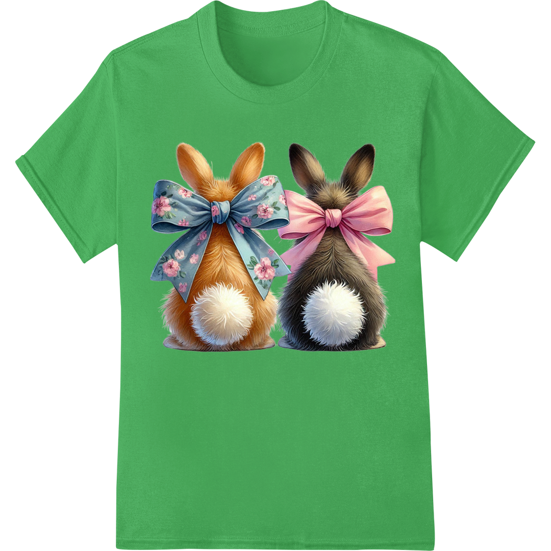 Adorable Easter Bunny Heat Transfer - Festive Spring DTF Print on green shirt - SUPERDTF-DTF Prints-DTF Transfers-Custom DTF Prints