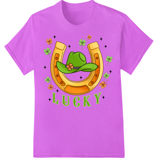 Lucky Cowboy: Festive St. Patrick's Day DTF Transfer Print on purple shirt - SUPERDTF-DTF Prints-DTF Transfers-Custom DTF Prints