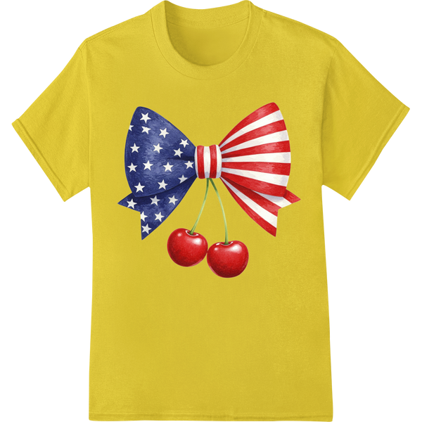 Patriotic American Flag Bow Tie DTF Print Heat Transfer on yellow shirt - SUPERDTF-DTF Prints-DTF Transfers-Custom DTF Prints