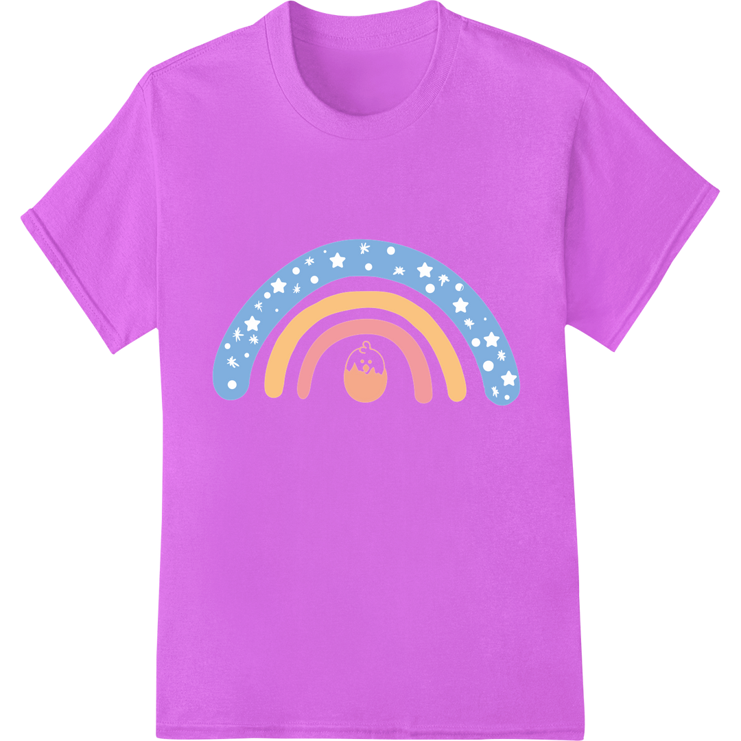 Whimsical Rainbow Easter DTF Print Heat Transfer Design on purple shirt - SUPERDTF-DTF Prints-DTF Transfers-Custom DTF Prints