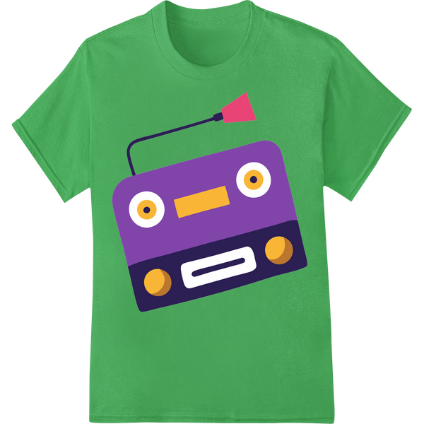 Retro Radio Vibes: Bold Boombox DTF Print Heat Transfer on green shirt - SUPERDTF-DTF Prints-DTF Transfers-Custom DTF Prints