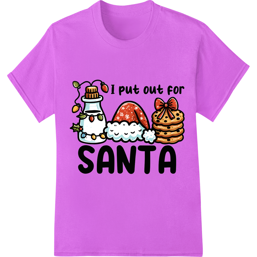 Naughty 'I Put Out for Santa' DTF Print Heat Transfer on purple shirt - SUPERDTF-DTF Prints-DTF Transfers-Custom DTF Prints