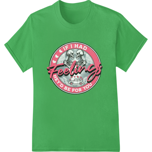 Skeleton Lovers' Embrace: Edgy Valentine's Day DTF Print on green shirt - SUPERDTF-DTF Prints-DTF Transfers-Custom DTF Prints