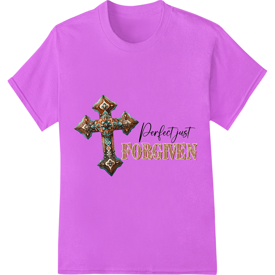 Perfect Just Forgiven: Inspiring Faith DTF Print Transfer on purple shirt - SUPERDTF-DTF Prints-DTF Transfers-Custom DTF Prints