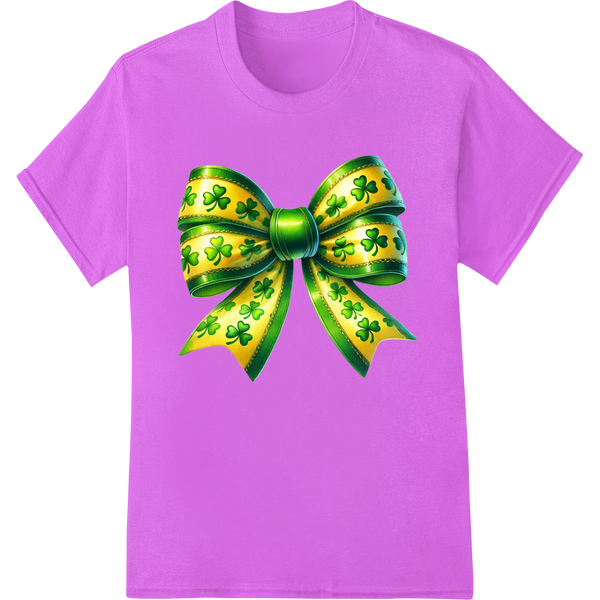 Vibrant Shamrock Bow: St. Patrick's Day DTF Print Transfer on purple shirt - SUPERDTF-DTF Prints-DTF Transfers-Custom DTF Prints