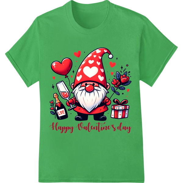 Adorable Gnome Valentine's Day Love DTF Print Transfer on green shirt - SUPERDTF-DTF Prints-DTF Transfers-Custom DTF Prints