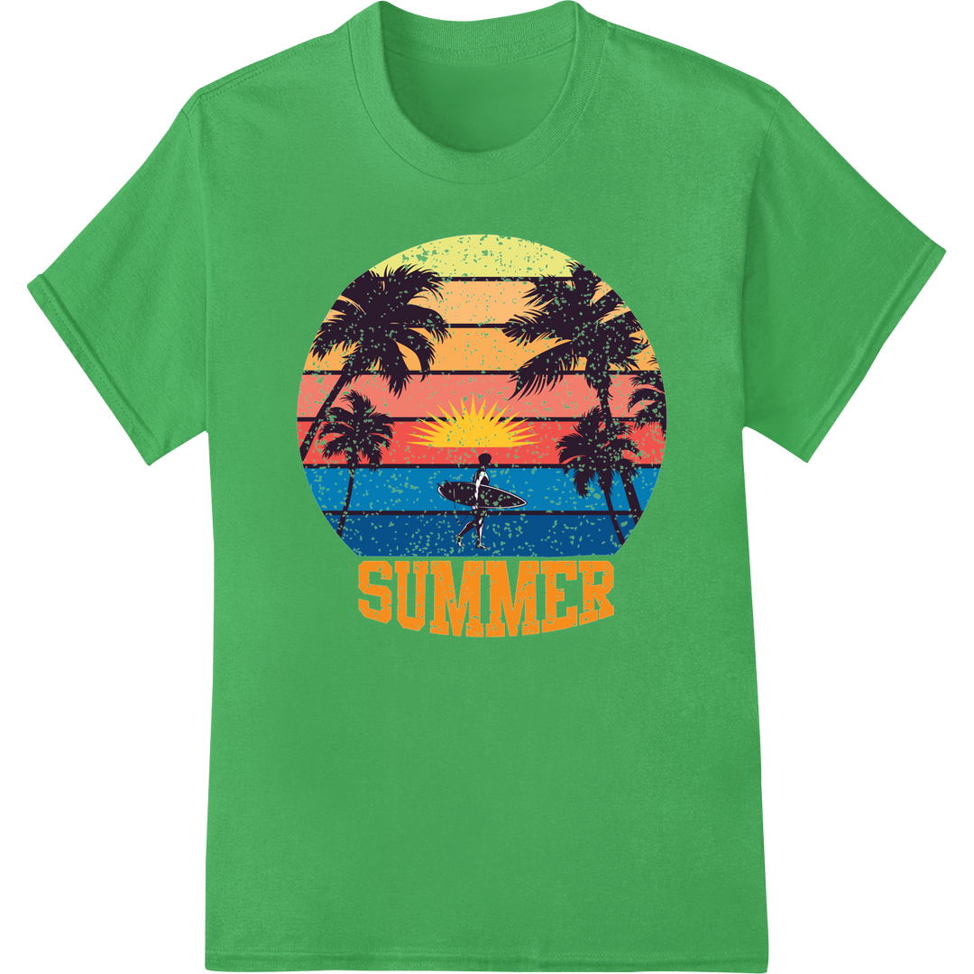 Retro Tropical Sunset DTF Print Heat Transfer | Summer Vibes on green shirt - SUPERDTF-DTF Prints-DTF Transfers-Custom DTF Prints