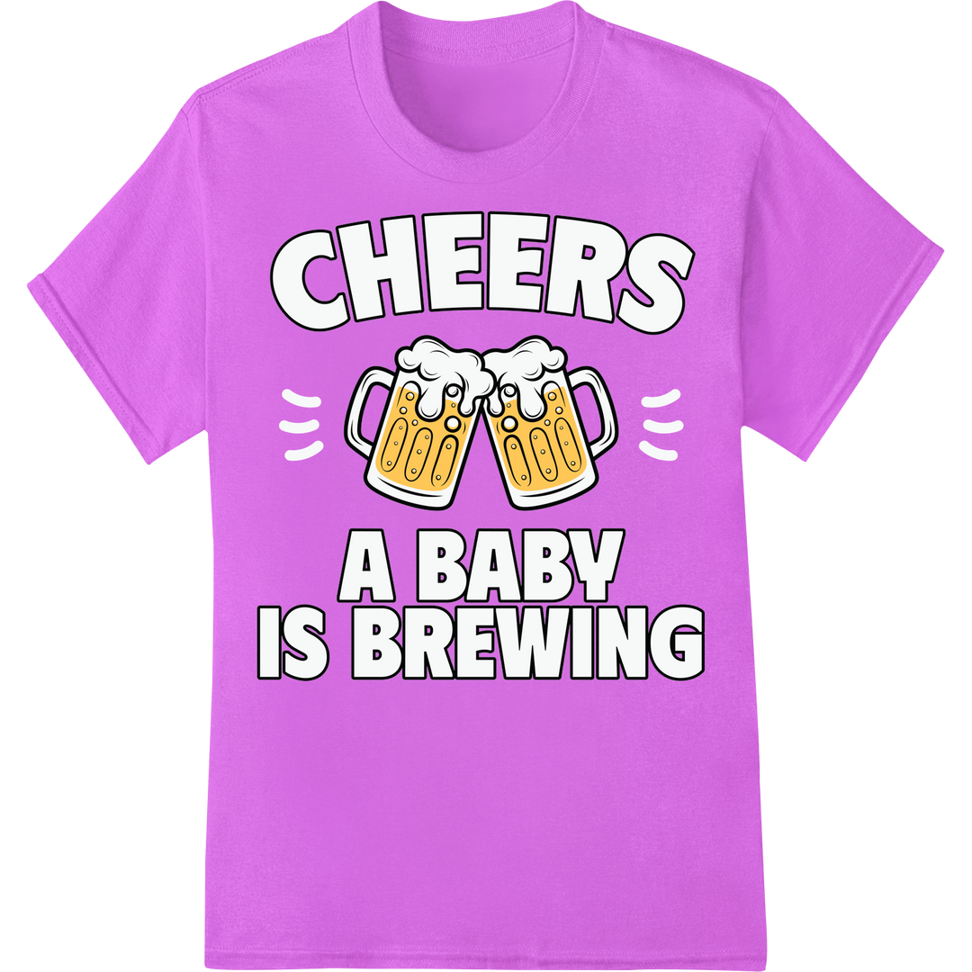 Cheers! A Baby Is Brewing | Funny Pregnancy DTF Print on purple shirt - SUPERDTF-DTF Prints-DTF Transfers-Custom DTF Prints