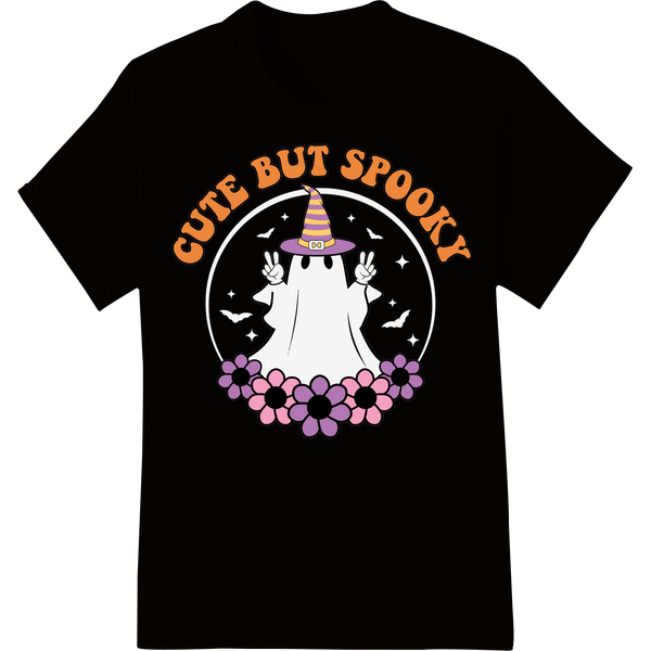 Cute But Spooky: Adorable Ghost Ready to Haunt Your Style on black shirt - SUPERDTF-DTF Prints-DTF Transfers-Custom DTF Prints