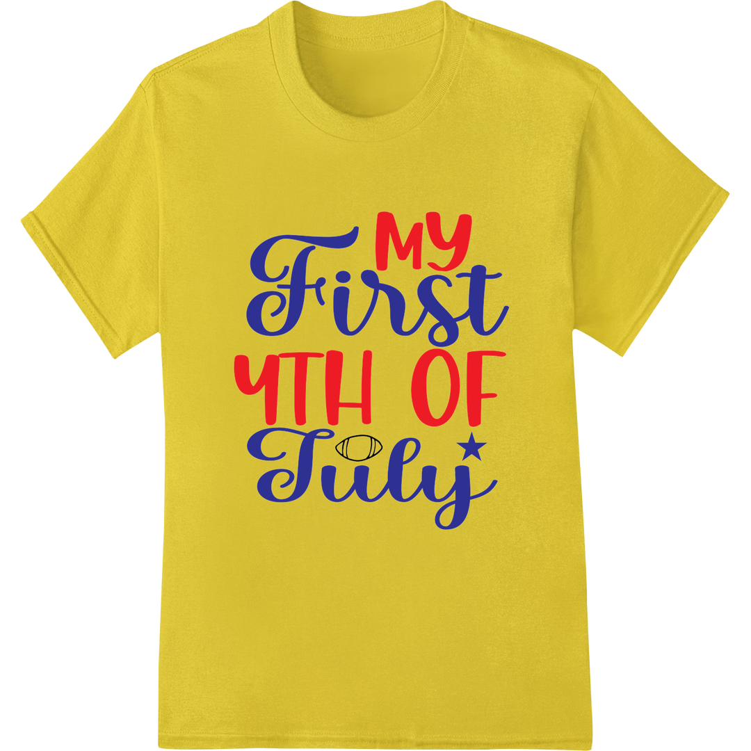 Adorable 'My First 4th of July' DTF Print Heat Transfer on yellow shirt - SUPERDTF-DTF Prints-DTF Transfers-Custom DTF Prints