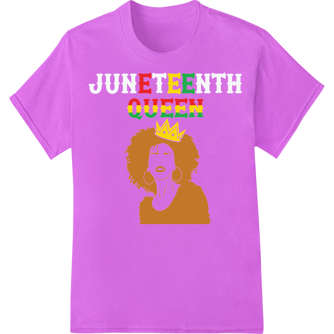 Celebrate Juneteenth with 'E BE QUEEN' DTF Print Transfer on purple shirt - SUPERDTF-DTF Prints-DTF Transfers-Custom DTF Prints